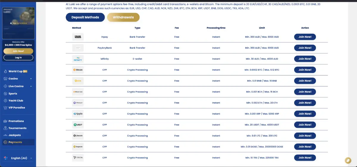 Lukki casino withdrawal methods
